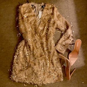 Brand New Gold & Neutral sequins Fringe Mini Dress